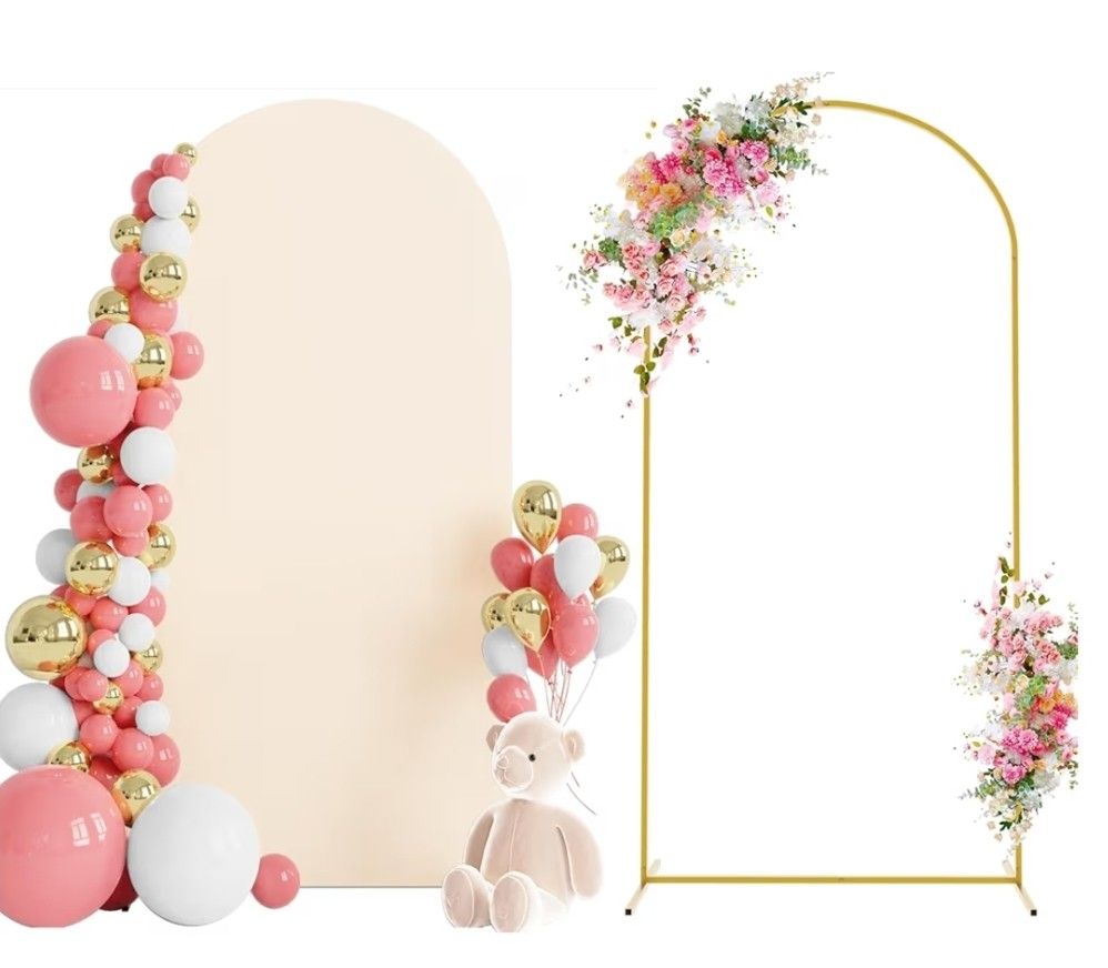 Wokceer 6.6 FT Wedding Arch Backdrop Stand and Arch Cover, Metal Arch Stand with Arch Stand Cover for Birthday Party Wedding Ceremony Bridal Baby Show