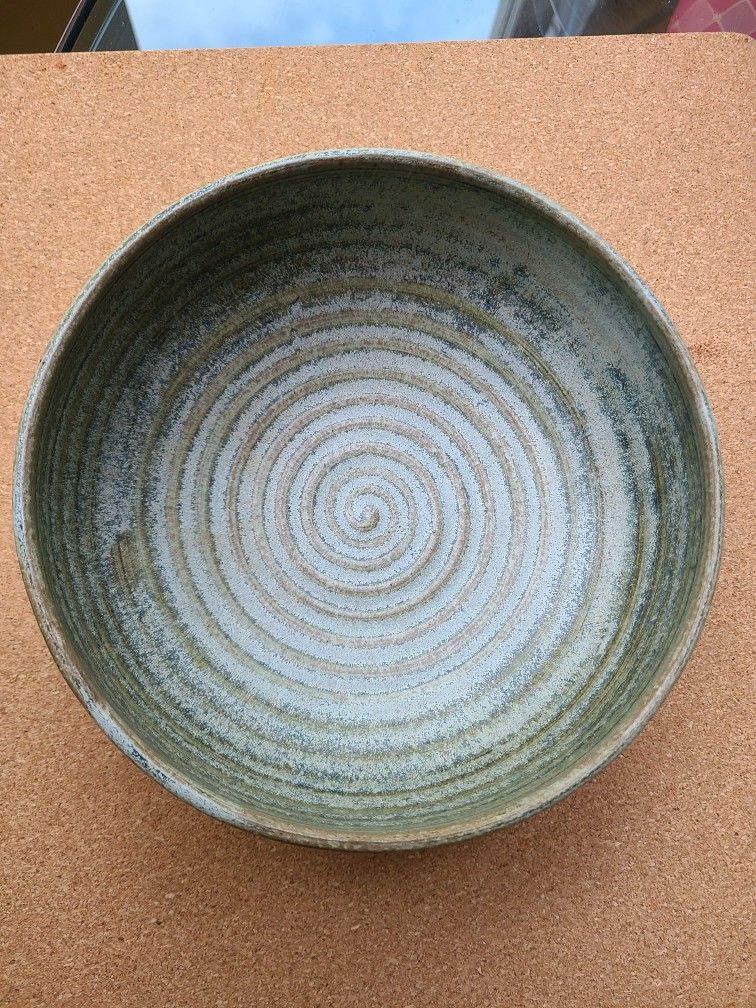 Pottery Bowl olive/Green/Brown stripes , Circa 1960s Glazed Scandinavian Bowl Vintage Studio Gunnar