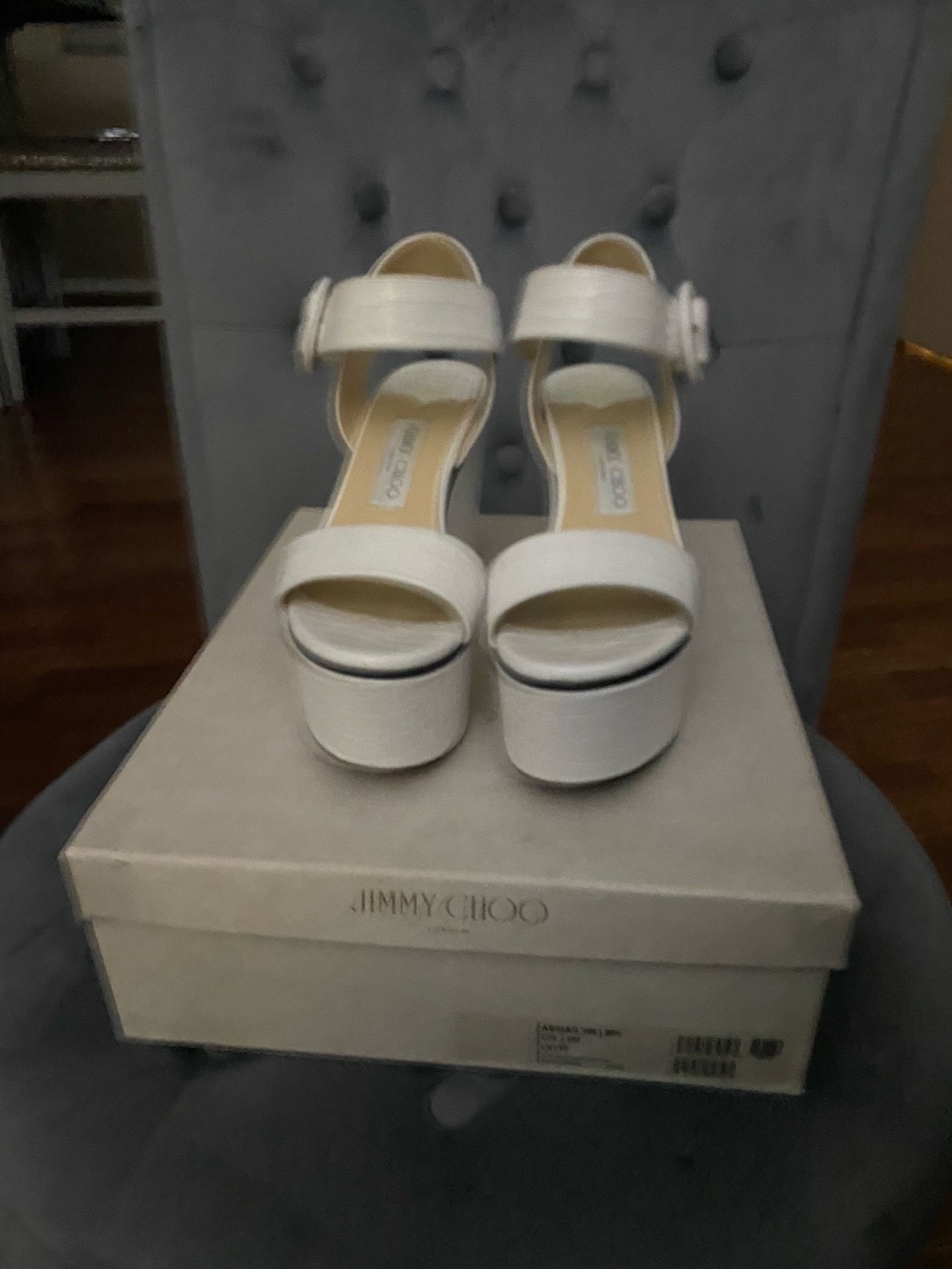 JIMMY CHOO used Abigail 100mm wedge sandals excellent condition size 8.5