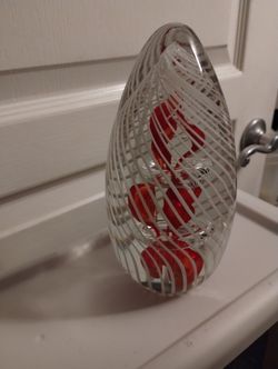 Red And White Spiral Glass Paperweight Decor 