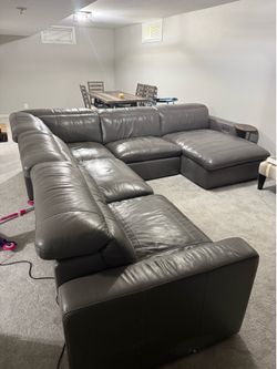Gray Leather Sectional with Chase
