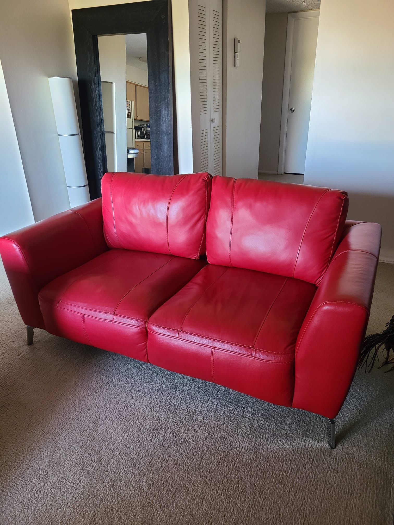 Red Leather Modern Love Seat