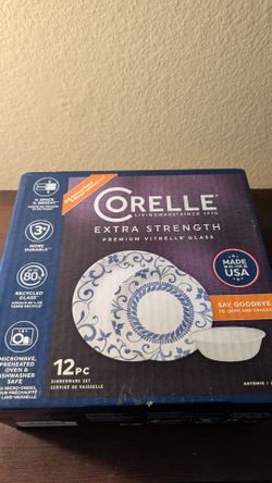 Corelle 12-Piece Dinnerware Set Service for 4, Chip Resistant, Glass, Artemis, Vitrelle