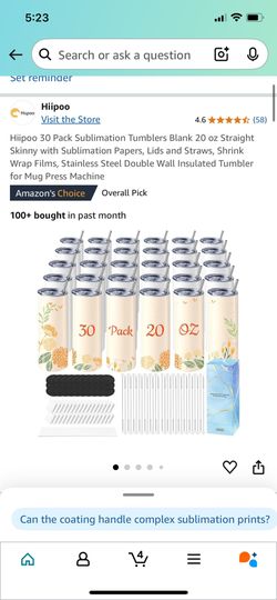 30 Pack Blank Sublimation Tumblers 20oz