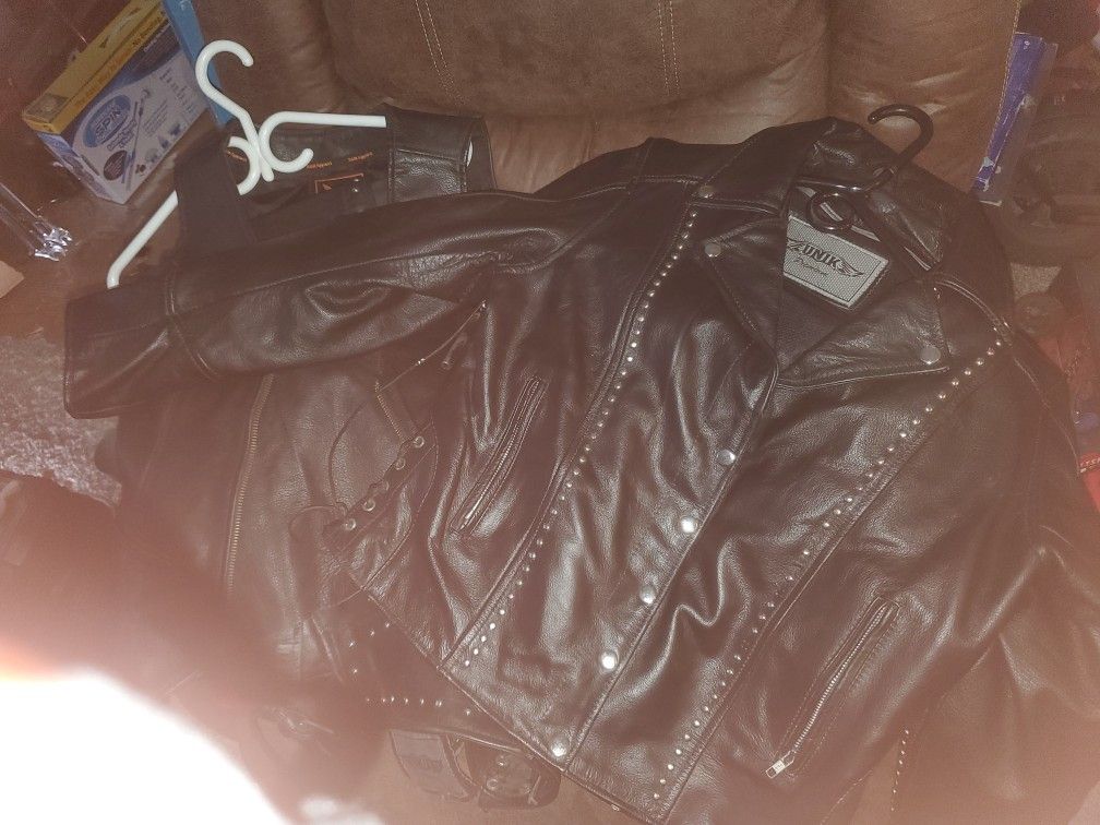 Womens Leather Jacket Vest And Chaps