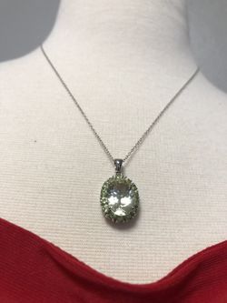 18” Silver Necklace Lemon Quartz, Peridot Pendant