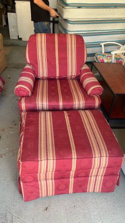 2Maroon and gold accent chairs and ottoman’s