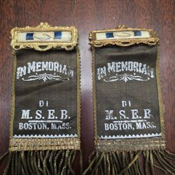 Antique PAIR OF Friendship HAND shake IN MEMORIAM Ribbons