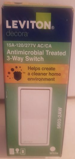 BRAND NEW NIB SEALED Leviton 15 Amp 120/277 Volt 3-Way Antimicrobial Treated Decora Rocker Switch, White 5603-2AW