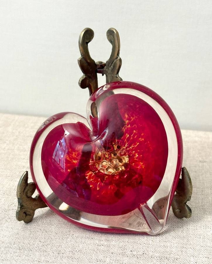 Vintage Bubble Glass Art Heart Outside Chest Paperweight