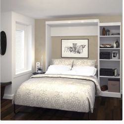 Boutique  Queen Wall Bed with One 25" Open Storage Unit in White