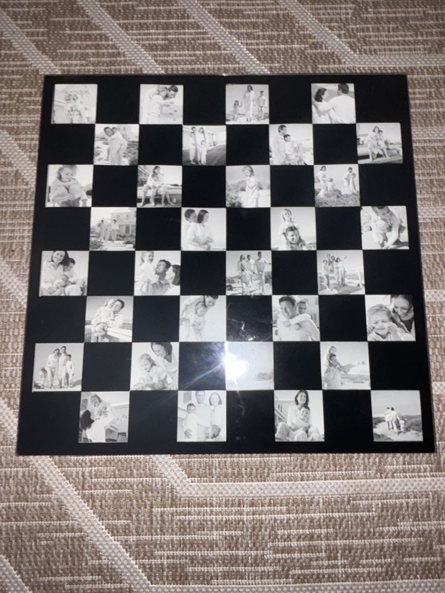 Glass Photo Checkers (Chess) Board w Glass Checkers Pieces Included