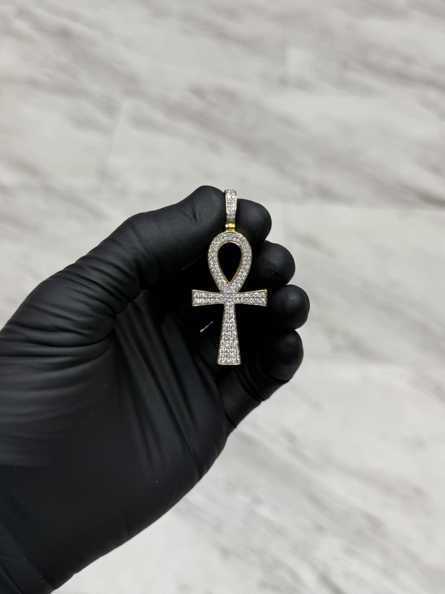 Ankh Pendant Natural Diamonds 10K Gold