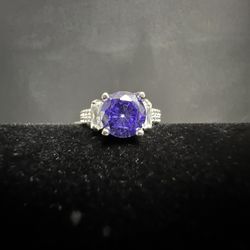 Amethyst Purple Ring with CZ Band .925 Sterling Silver