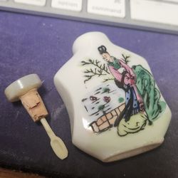 Vintage Chinese Snuff Bottle With Jade Stopper