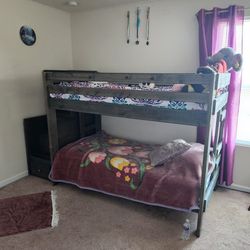Twin Over Twin Bunk Bed With Stairway Chest, 4 Drawers Chest And One Mattress 