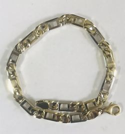 14K Solid Gold Two Tones Link Figaro Bracelet/Anklet 9”, 14.4 grams