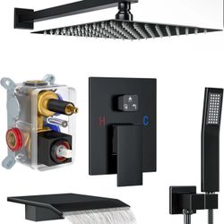 10 Inch Shower Faucet Set, Rainfall Shower System with Square Fixed Rain Shower