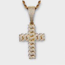VVS Moissanite Cuban Cross Chain Pendent Passes Tester 
