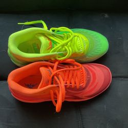 Green And Orange Lamelo Basketball Shoes (on Court)