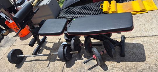 Various weight and bench