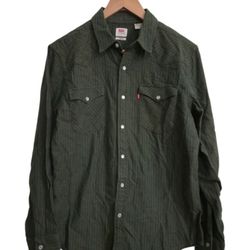 Levi's Men's Lynwood Striped Long Sleeve Button-Down Shirt - Forest Green S