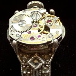Vintage Sterling & Marcasite Ring With Vintage Wittnauer Watch Movement