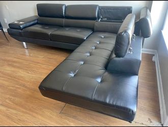 Brand New Black Leather L-Shaped Sectional Sofa – Free Delivery – $860
