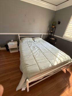 White Metal Queen Bed Frame and Mattress