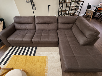 Comfortable Brown L-Shaped Sectional — Deep Seats, 2 Pieces