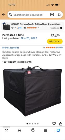 New Black Outdoor Cushion Storage Bag