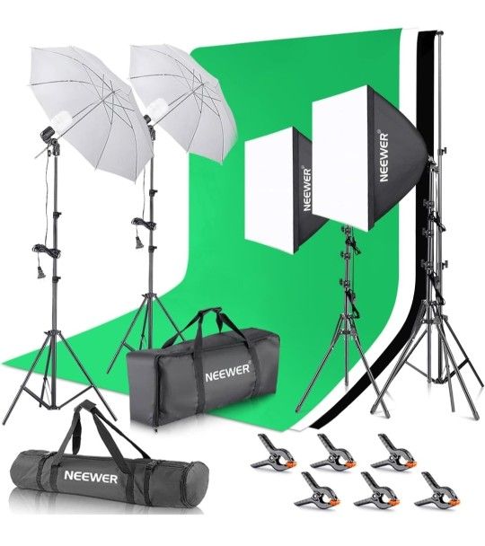 Photography Lighting kit with Backdrops, 8.5x10ft Backdrop Stands, UL Certified 5700K 800W Equivalent 24W LED Umbrella Softbox Continuous Lighting, Ph
