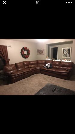 Brown leather couch