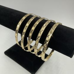 14KT YELLOW GOLD 8.25” LADIES FASHION 5 BANGLE SET 4.8MM 37.0GR