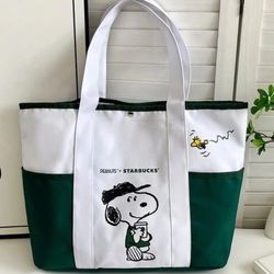 Starbucks Snoopy Stylish Large Capacity Tote Bag with Comic and House Patterns