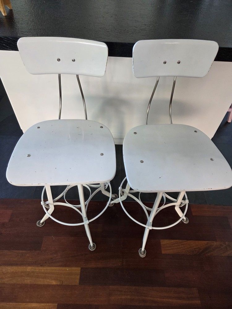 Two Restoration Hardware Toledo Metal Bar Stools