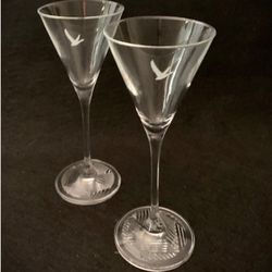 Vintage Grey Goose Martini Glasses Chevron Style Bottom Set Of 2