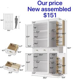 😀 71"H Tall Kitchen Pantry Cabinet with LED Lights,39"W Modern Large Kitchen Hutch Cabinet w/6 Door Shelves,2 Large Drawer,Freestanding Food Pantry w