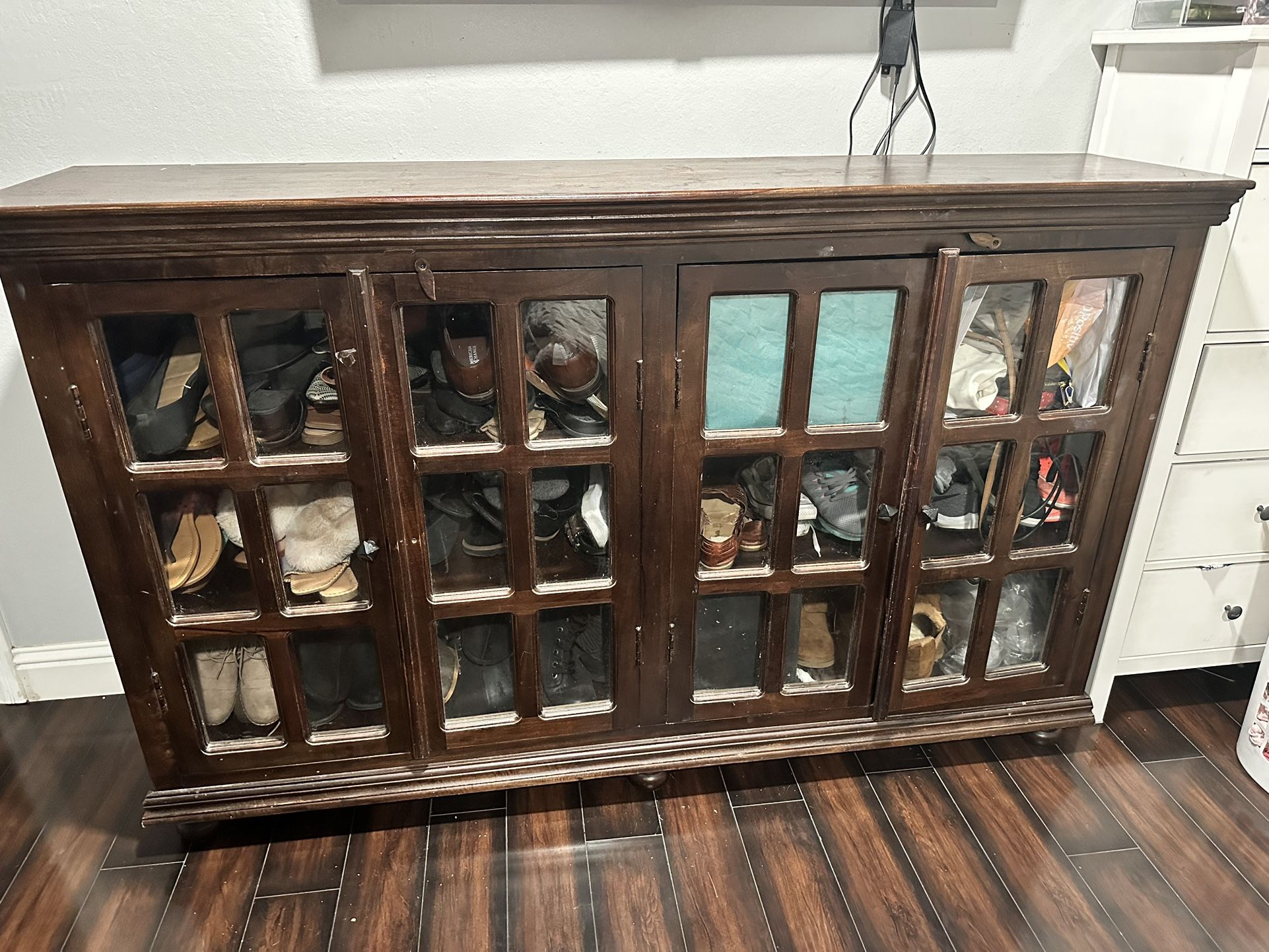 Wood Cabinet With Glass Doors Pick Up Only