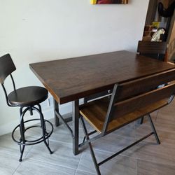 Ashley Dining Table Set – Rustic Wood (Table + Bench + Chairs)