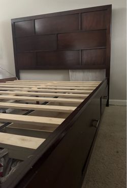 Dark wood queen platform storage bed