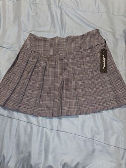 Gray Plaid Pleated Mini Skirt