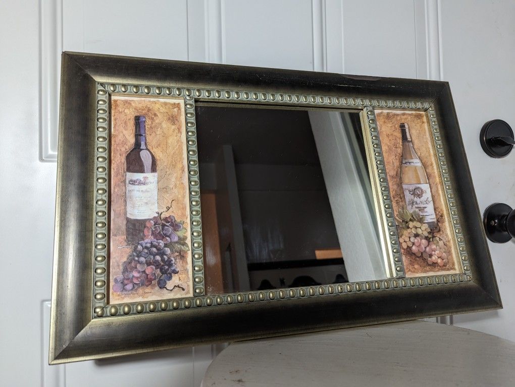 Vintage Wine Bottles Themed Mirror Wall Art Framed 21.5 L x 13.5 Width Sturdy
