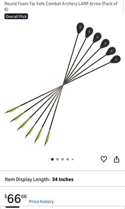 Round Foam Tip Safe Combat Archery LARP Arrow (Pack of 6)