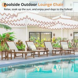 LUE BONA Outdoor Chaise Lounge Chairs Set of 2 – Teak HDPS Frame, Mesh Seat, Wheels – Open Box
