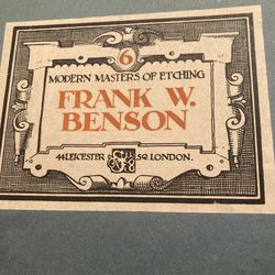 Book By:  Frank W.  Benson- 1925, The Studio  at 44  Leicester Square, London. 