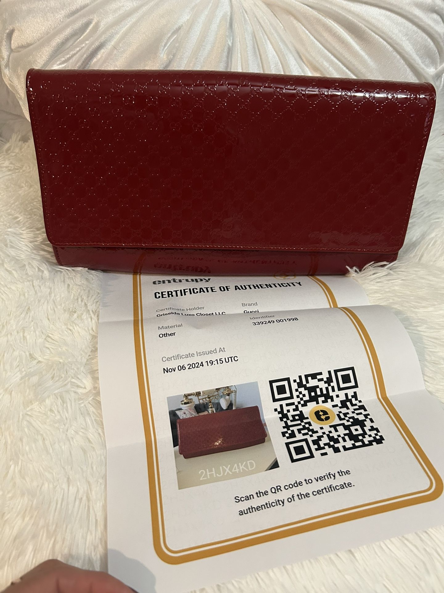 Gucci Red Quilted Wristlet with Gold Chain