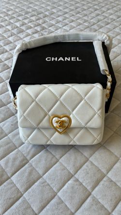 Chanel Quilted Lambskin Mini Coco Love CC Heart Flap Bag White