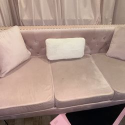 Pink sofa Couch Velvet With Diamond And Stud Detail 