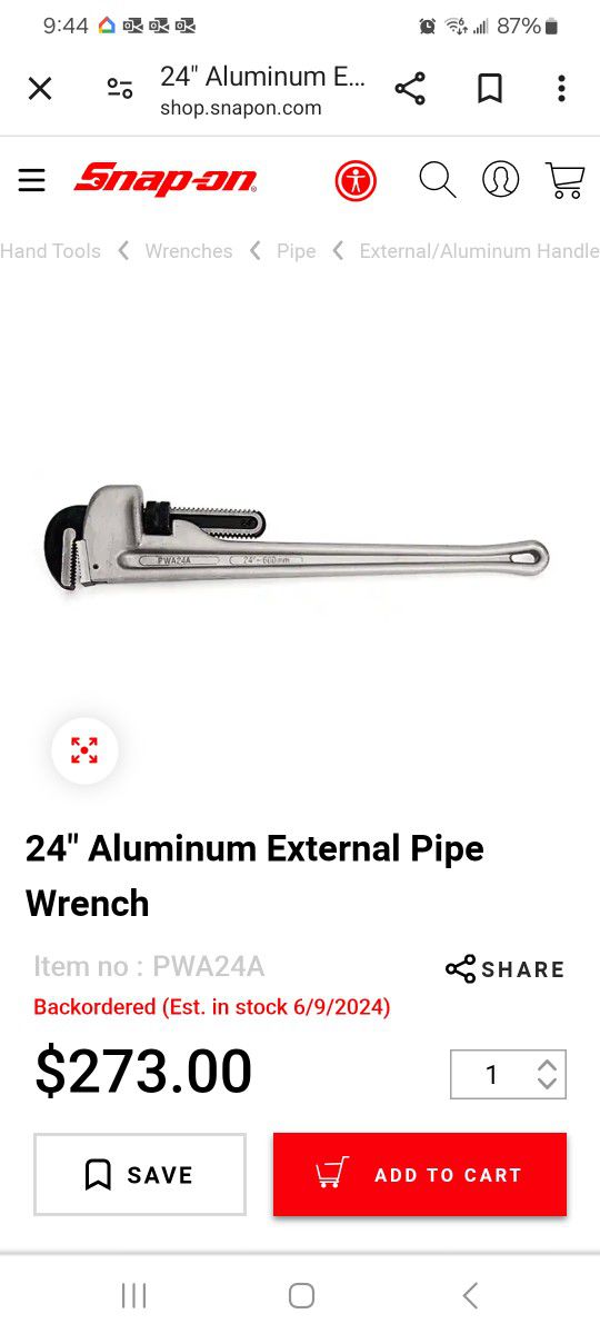 Snap-on Pipe Wrench 24"